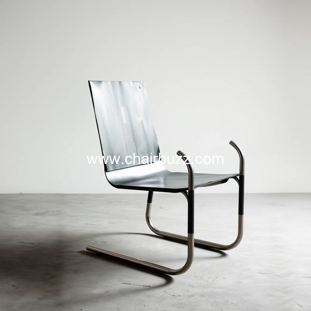 Artistic representation for govert flint SPRING chair opens up from two flat packed sheets of metal